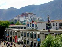 View of the Barkhor with Potala in the background