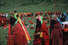 Performers wearing special crowns to perform the ritual dance of the sky-goers